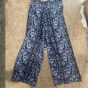 Floral Wide Leg Pants - Black and Blue Boho
